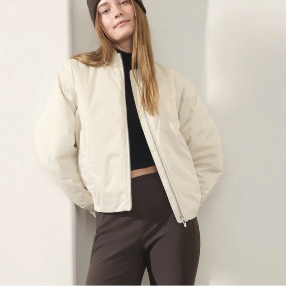 Athleta] Cream Padded Bomber Jacket